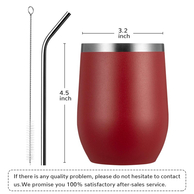 MEWAY Stemless 12oz Wine Tumbler Glasses with Lid -Insulated Double Wall Vacuum Stainless Steel Travel Tumbler with Straw,for Woman Under 10 dollars (Red,1) - Image 4